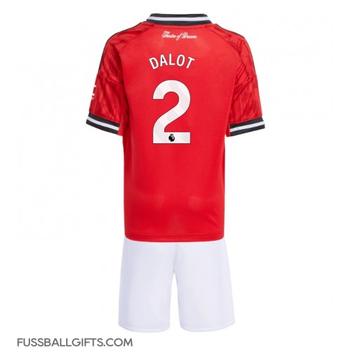 Manchester United Diogo Dalot #2 Fußballbekleidung Heimtrikot Kinder 2025-26 Kurzarm (+ kurze hosen)